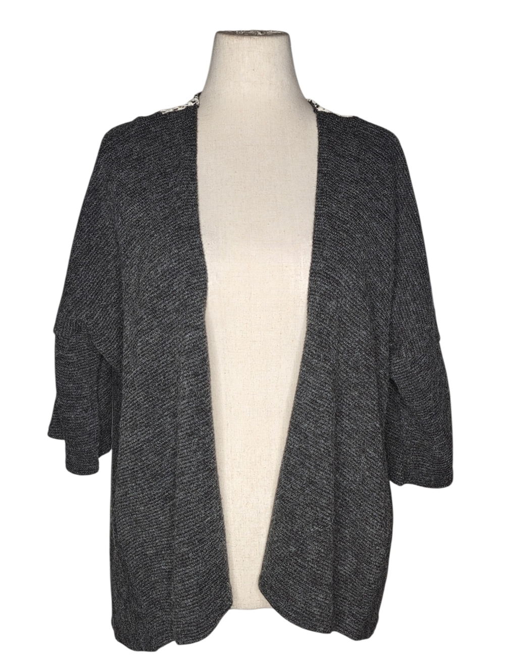 Umgee Gray Open Cardigan Lace Back Lightweight Knit Layer M/L Boho Casual